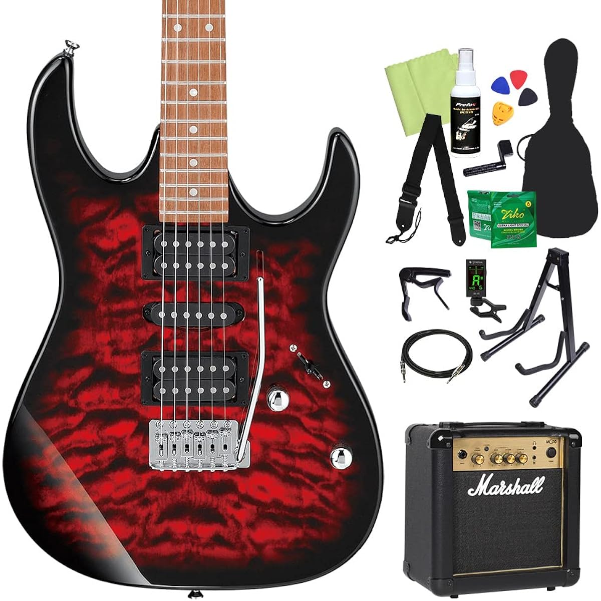 Gio Ibanez GRX70QA Electric Guitar Beginner 14-piece Set [With Marshall Amplifier] TRB Geo Ibanez