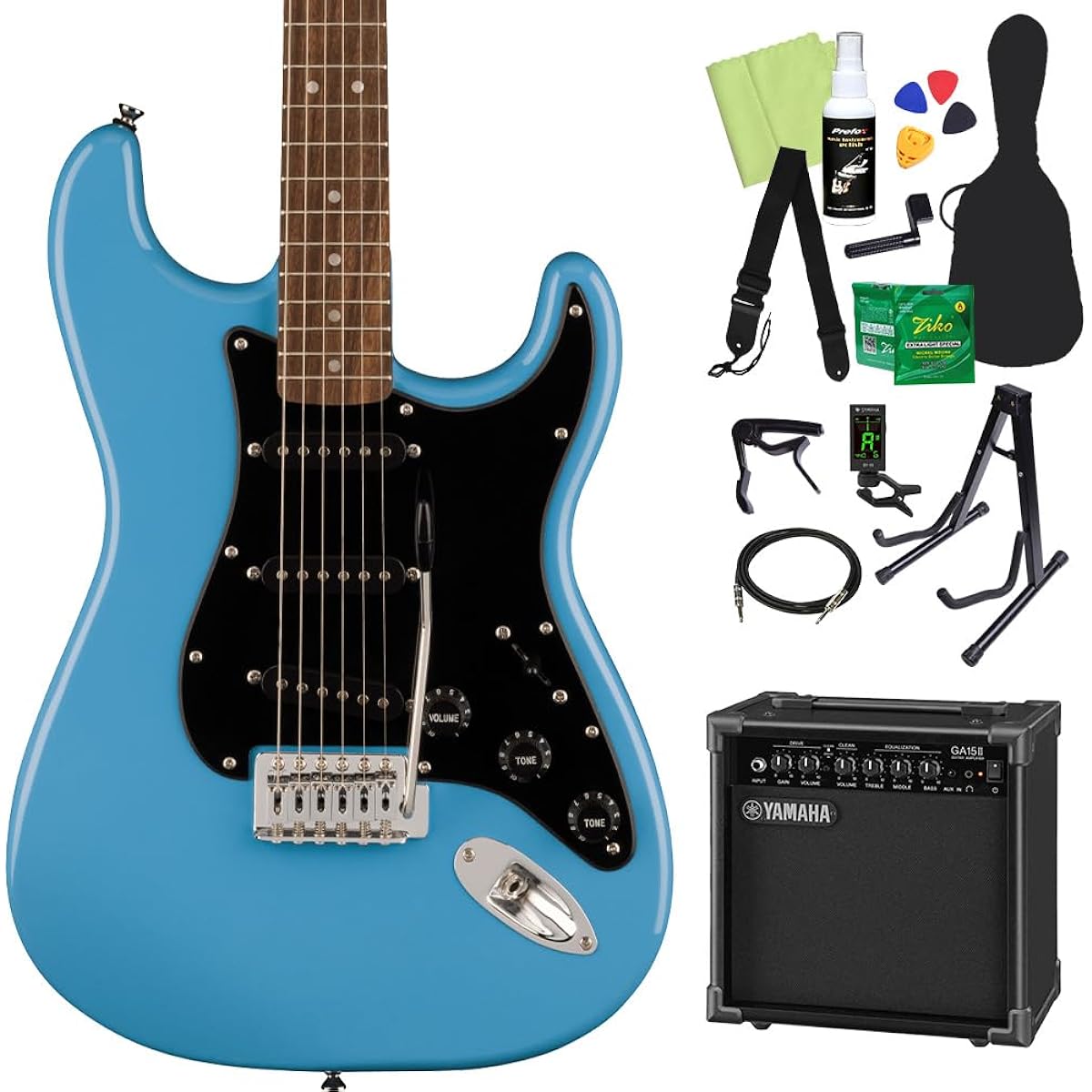 Squier by Fender SONIC STRATOCASTER Electric Guitar Beginner 14-piece Set [Includes GA15II] Laurel-CAB (California Blue) Stratocaster Squier/Squier