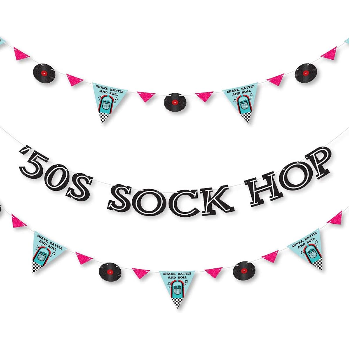 Big Dot of Happiness 50's Sock Hop 1950's Rock and Roll Party Letter Banner Decoration - 36 Banners and 50's Sock Hop Banner Letters