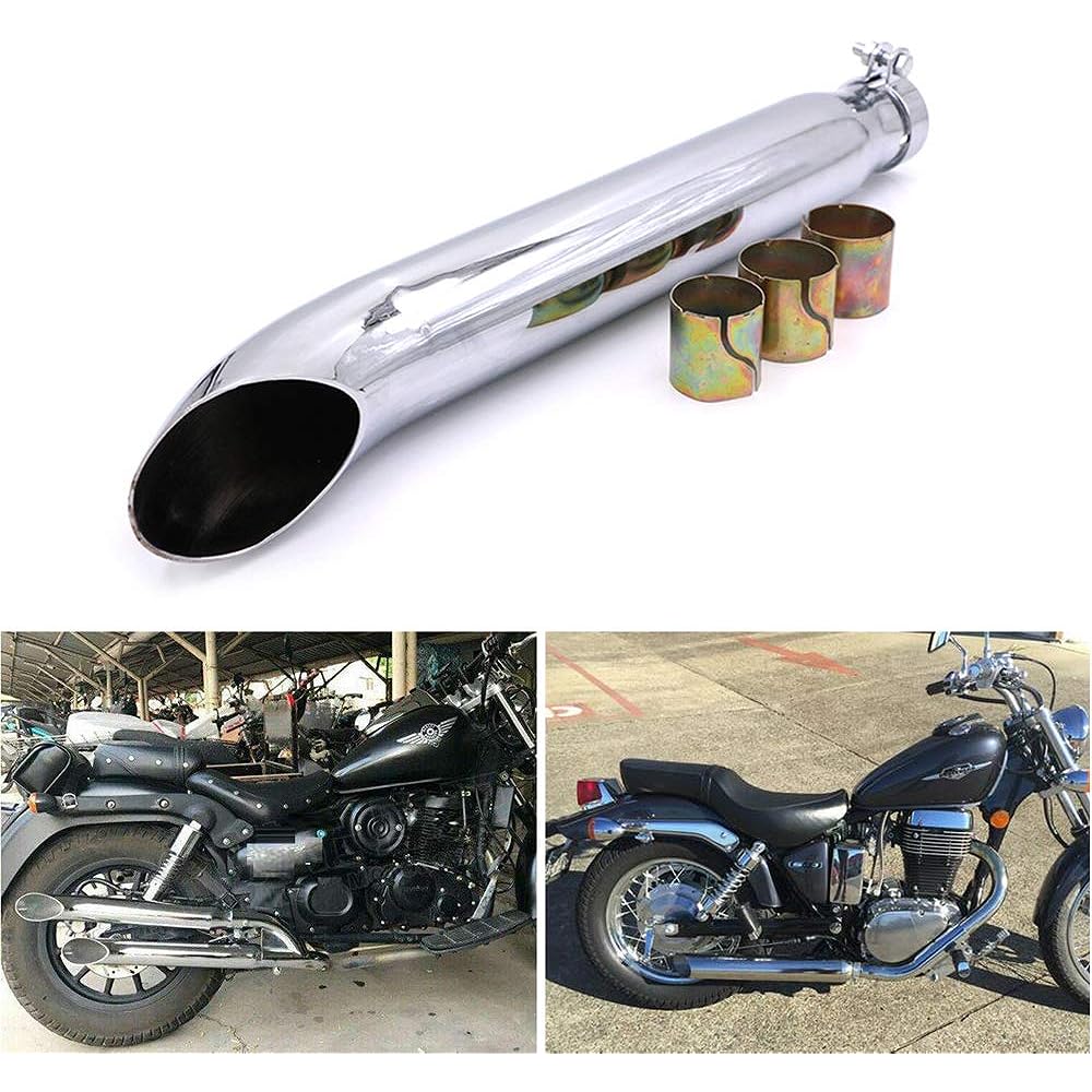 Motorcycle Exhaust Muffler Universal 51mm Super Cub Muffler Pipe Taper Silencer Slash Cut Slip-on Kit for Harley Chopper Honda Cafe Racer Suzuki Intruder (Silver)