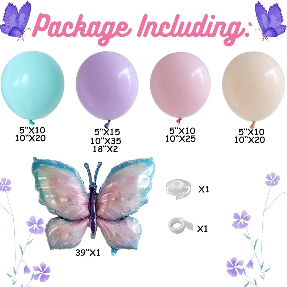 Butterfly Balloon Garland Arch Kit, 148pcs Pastel Pink and Purple Balloons with Fairy Wings, Butterfly Foil Balloons for Baby Shower, Wedding, Bridal Shower, Birthday Decorations