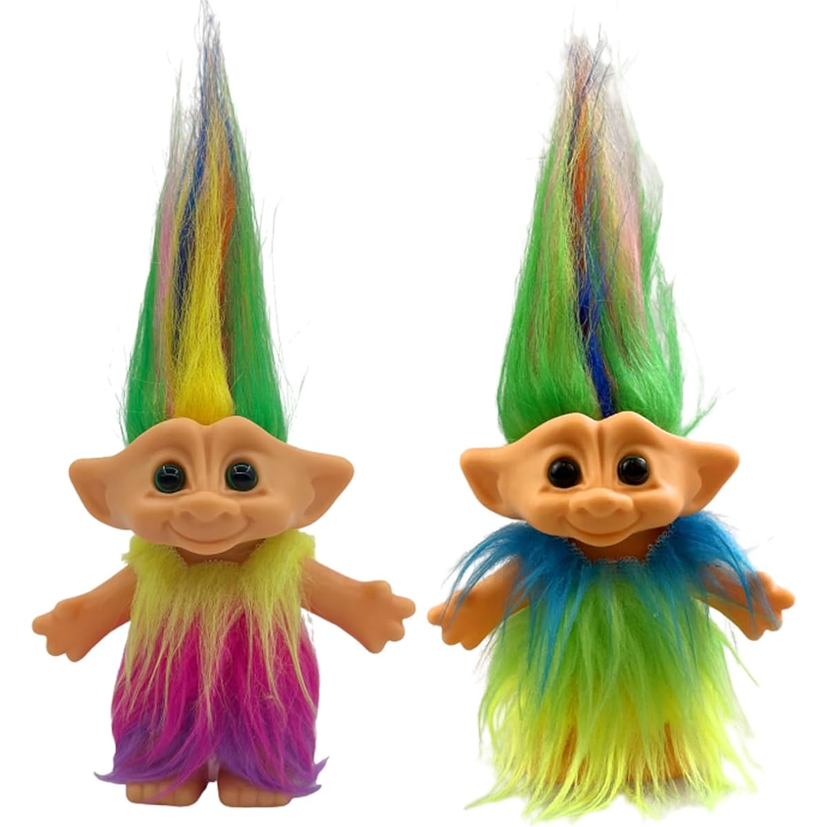 Retro Vintage Trolls Doll Set 2 Pack Lucky Doll Chromatic Adorable Collection School Projects Arts Crafts Party Favors (Style 1-Yellow & Blue)