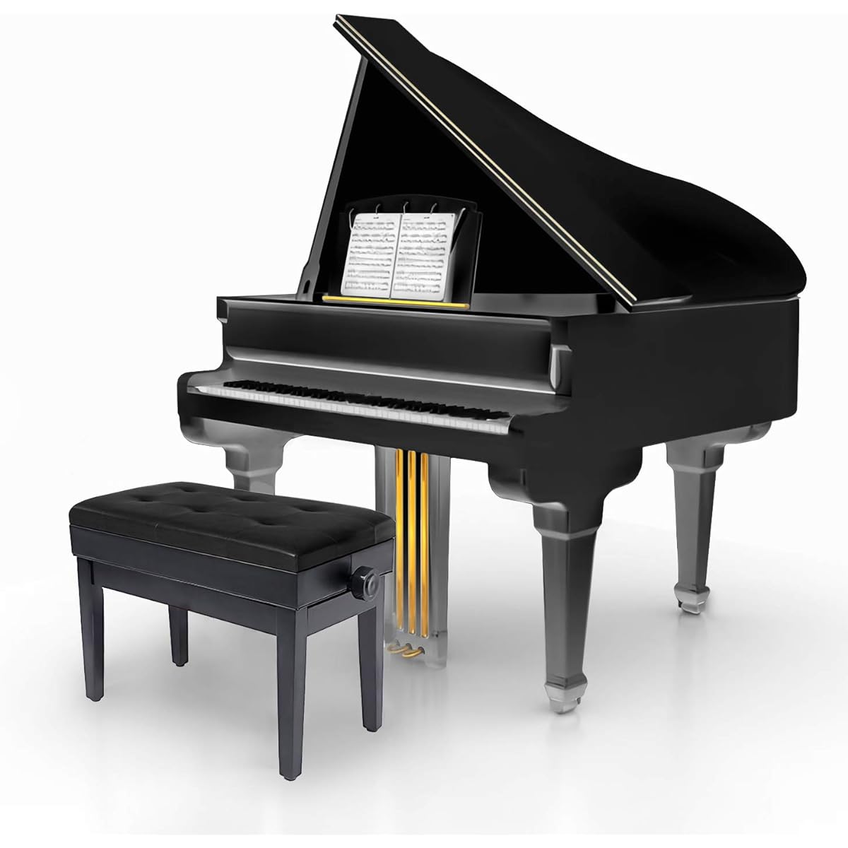 Adjustable Piano Bench Wooden Piano Stool with Music Storage & Adjustable Height - PU Leather and Solid Wood (with Music Storage)