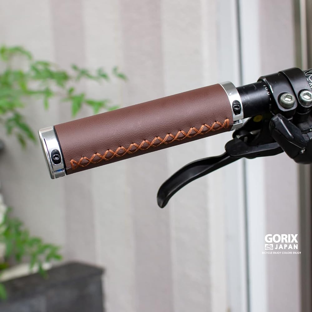 GORIX Bicycle Leather Grip Leather Tubular Leather Grip Brown (GX-500-LXS) Antique Grip Stylish Classic Retro Grip Replacement Double Lock-on Screw Fixed Cross Bike Mini Velo