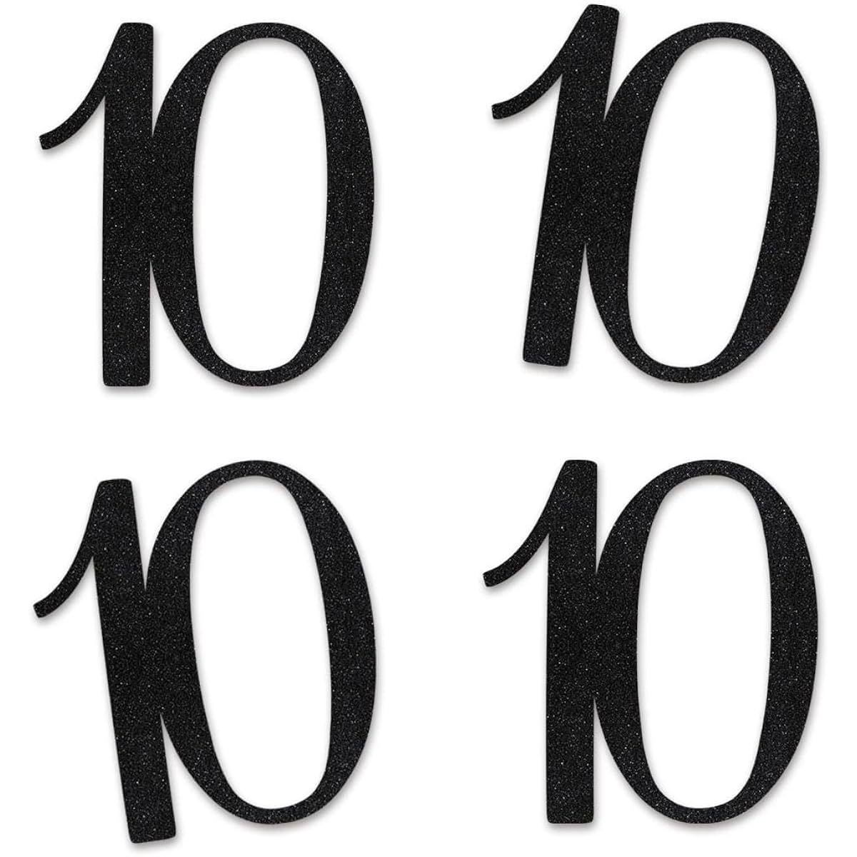 Black Glitter 10 Cutout Numbers for 10th Birthday Party Anniversary Decorations DIY Essentials
