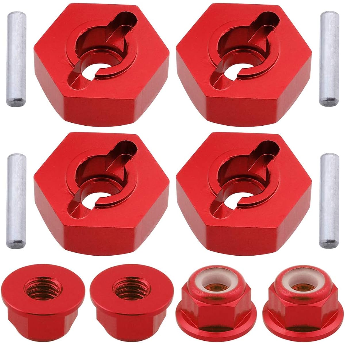 Hobbypark Aluminum 12mm Wheel Hex Nuts & M4 Lock Nuts for 1/10 Scale RC Car Truck Crawler Buggy Short Course (8 Pack) Red 66-8191