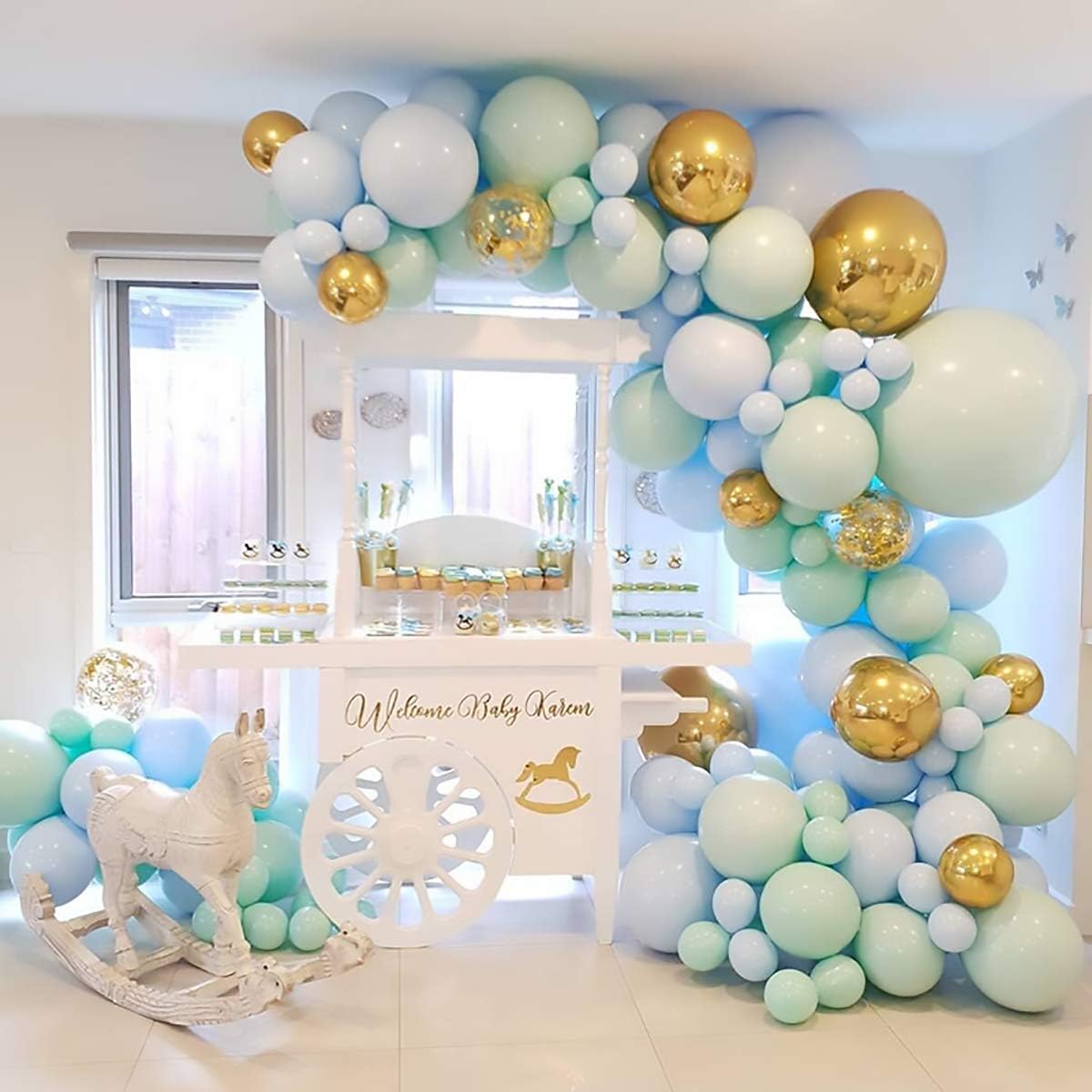 Blue Balloon Garland Arch Kit - Baby Shower Decorations for Boy, 124 Macaron Latex Balloons, Blue Confetti Balloons, Balloon Garland Strip, Boy Birthday Party Decorations for Elephant Theme Baby Shower, Wedding