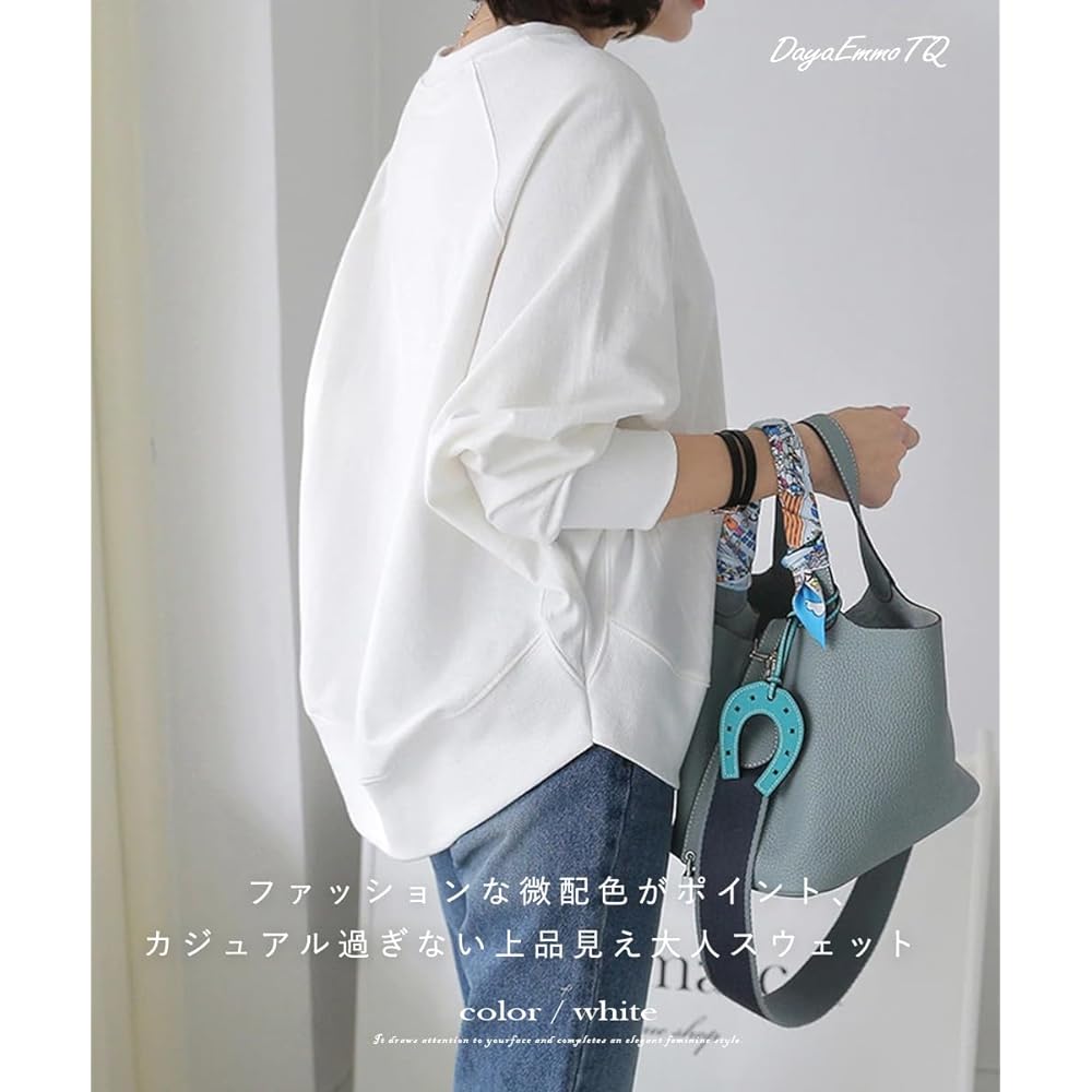 [DayaEmmoTQ] Women's Sweatshirt, Cotton, Dolman Sleeve, Pullover, Crew Neck, Long Sleeve, Plain Top, Casual, Loose, Cut and Sew, Stylish, Large Size, Body Coverage, Room Wear, Commuting, Office, Going Out, Spring, Autumn, Winter