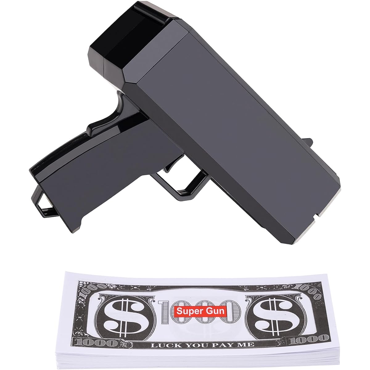 Prop Gold Money Shooter Gun Realistic Can Sprinkle Money Like Rain Fake Money Gun Fake Cash Gun for Money Slogan/Money Gun/Party/Bachelor Party/Wedding/Christmas Holiday (Black)