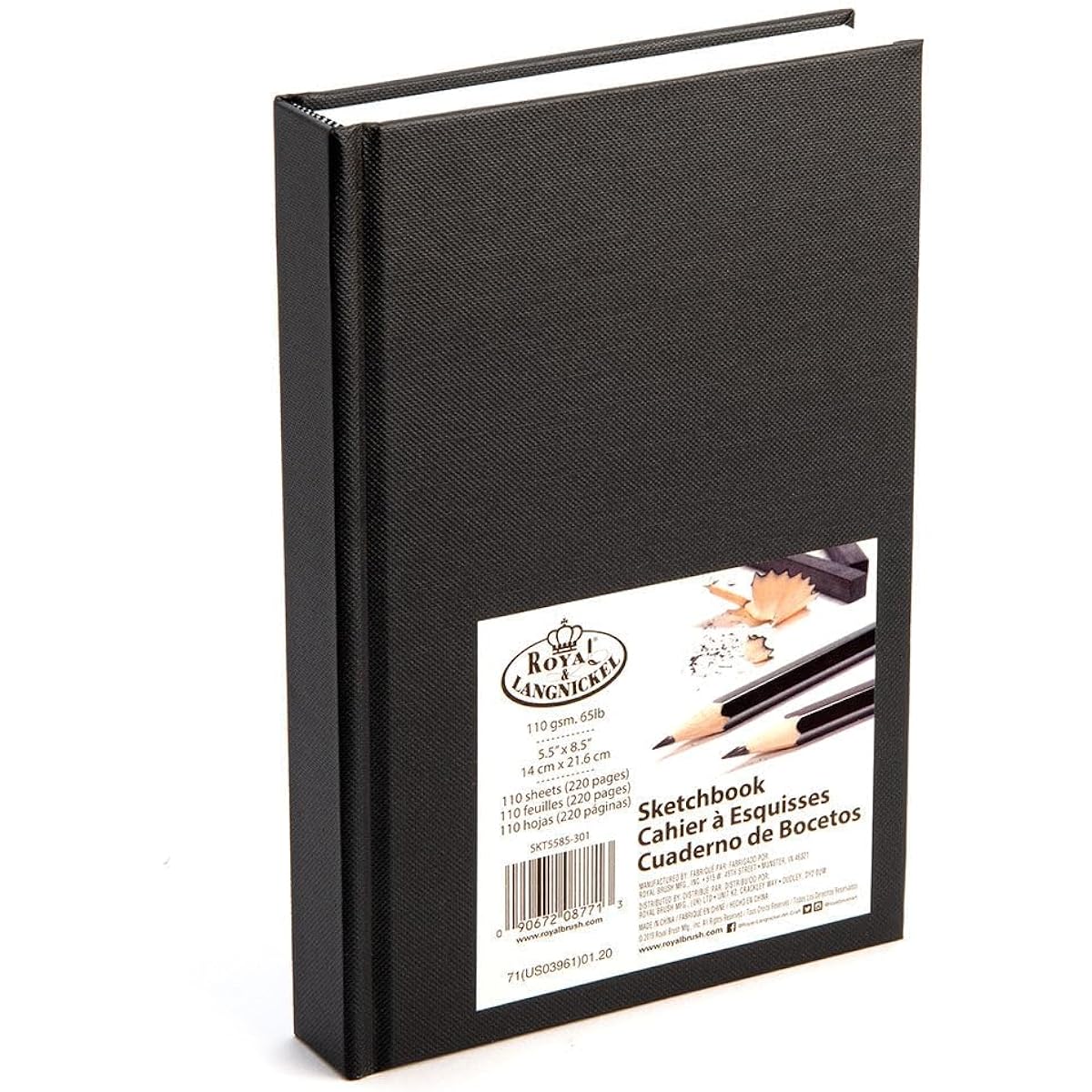 Royal & Langnickel A5 Sketchbook Cartridge Drawing Paper Artist Sketchbook Pad Casebound 110gsm 220 Pages (14cm x 21.6cm) Royal & Langnickel Black