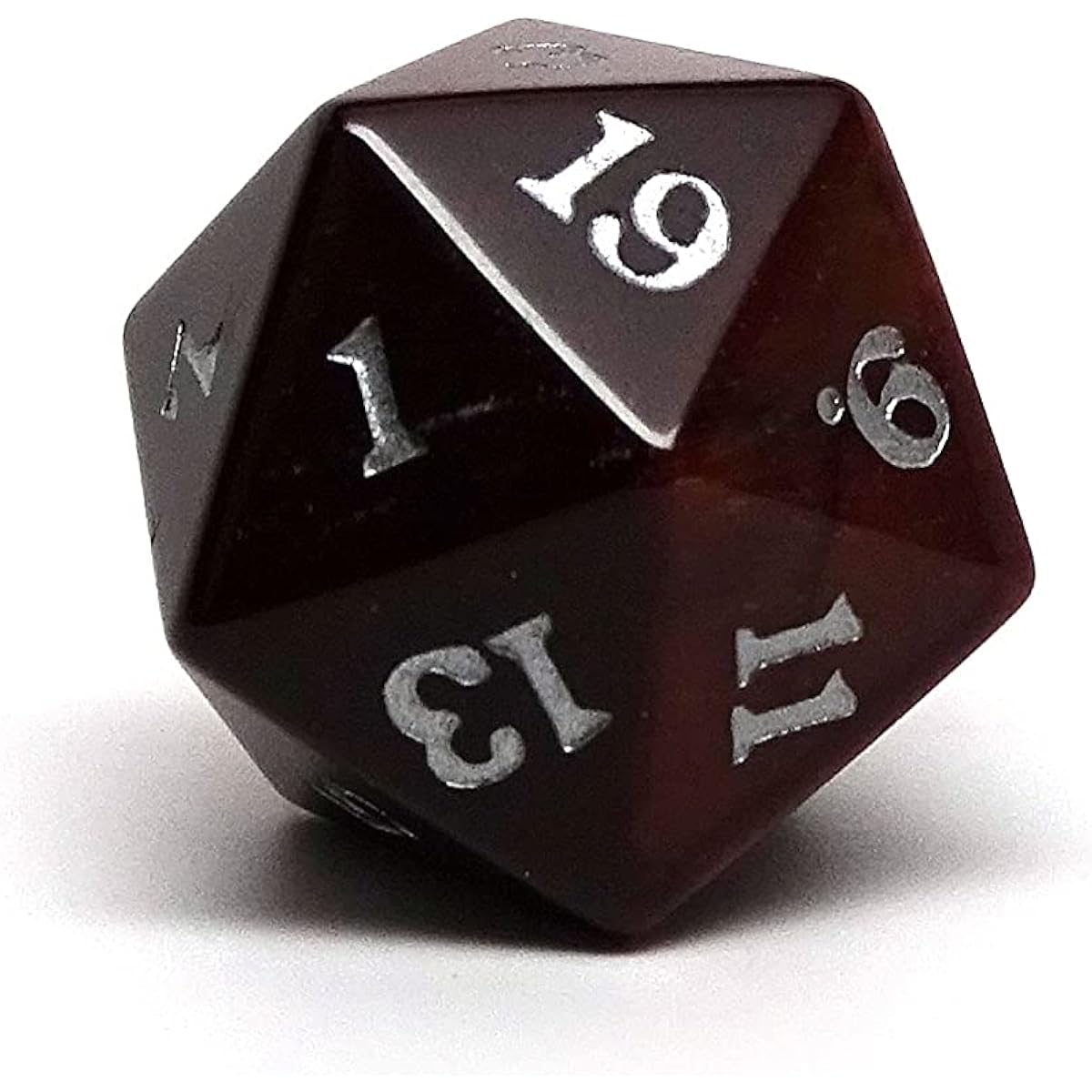 Stone D20 Dice - Individual Semi-Precious Stone 20 Sided Dice - Signature Font (Red Tiger Eye)