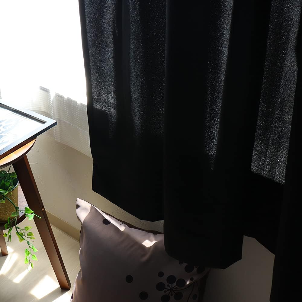 [Window Bijin] Washable Curtain Set [Ale] 2 blackout curtains + 2 UV cut mirror lace + curtain hooks attached, pure black, width 100 x length 185 (183) cm, set of 4