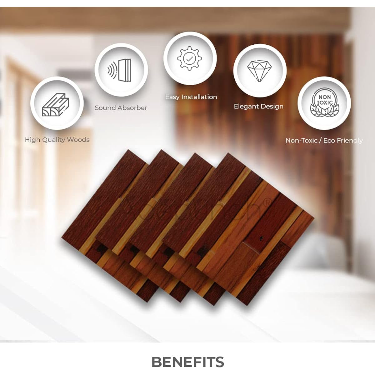 Acepunch 12pcs 3D Wood Wall Art Panels Decorative Sound Tiles for Soundproofing Acoustic Music Insulation for Home Office or Room Studio Deluxe Nordic Style 30 x 30 cm AP1238