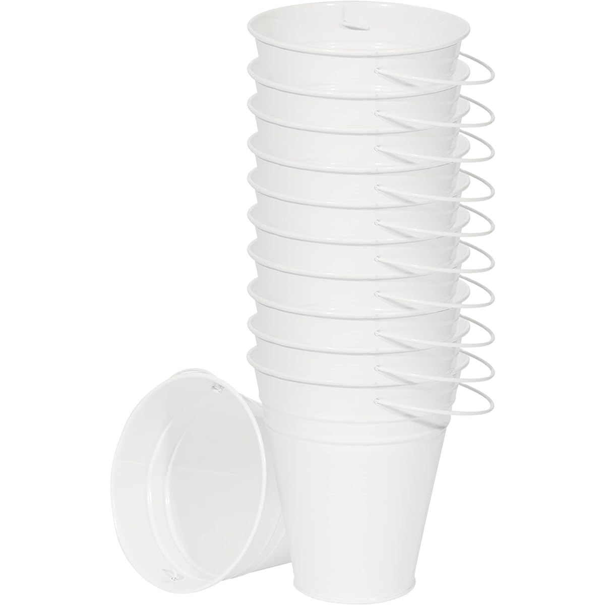 Houseables Galvanized Buckets, Metal Buckets, White, 4.5" W x 5" H, Pack of 12, Tins, Party Supplies, Mini Toy Containers, Decorations with Handles, Candy Bars, Crafts, Vases, Favors