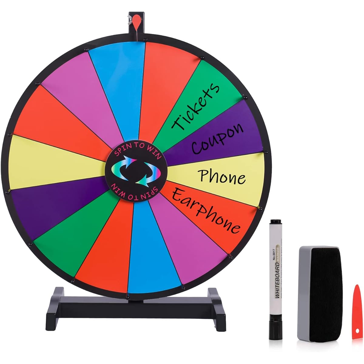 Hooomyai 24" Tabletop Spinning Wheel with 14 Slots, Durable Base Stand, Whiteboard Favor Carnival Prize Wheel with Dry Erase Markers and Erasers for Carnival Trade Show Parties