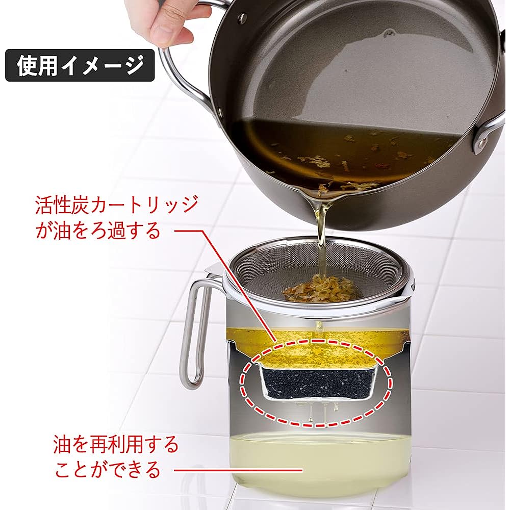 Shimomura Planning Oil Pot Stainless Steel Cartridge Type Oil Pot 0.6L (Includes 6 Activated Carbon) 41185