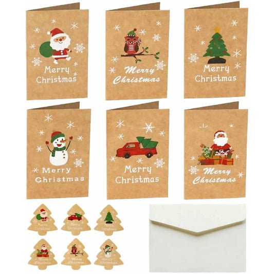 12 Pack Mini Size Merry Christmas Greeting Cards with Envelopes 3 x 4 Inch Cute Pretty Brown Color Christmas Gift Winter Holiday Style Festival Greeting Cards 12 Pack 2 x 6 Inch Brown