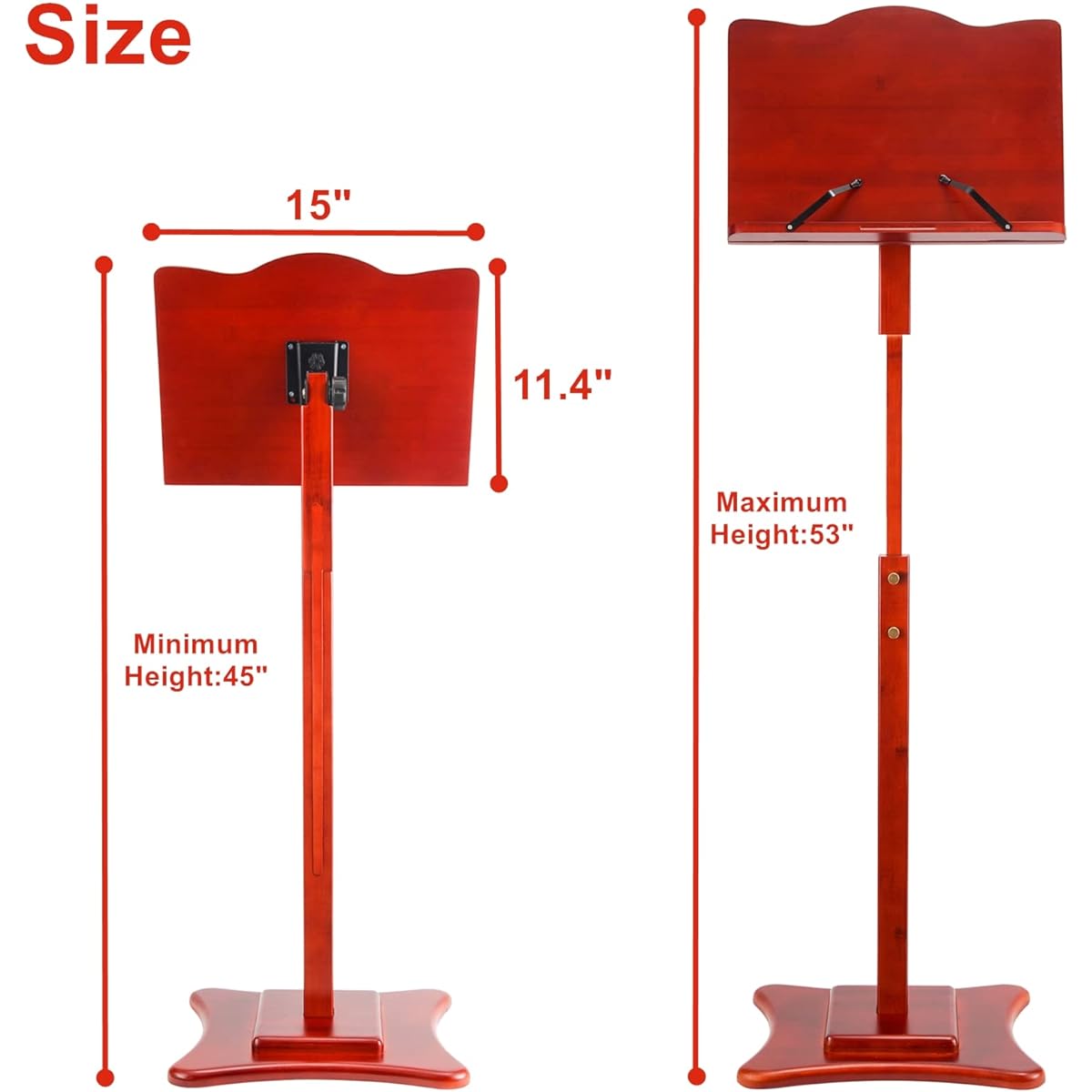 Miwayer Bamboo Conductor Music Stand Traditional Wooden Music Stand Matte Red Height Adjustable (Pure Bamboo Music Stand)