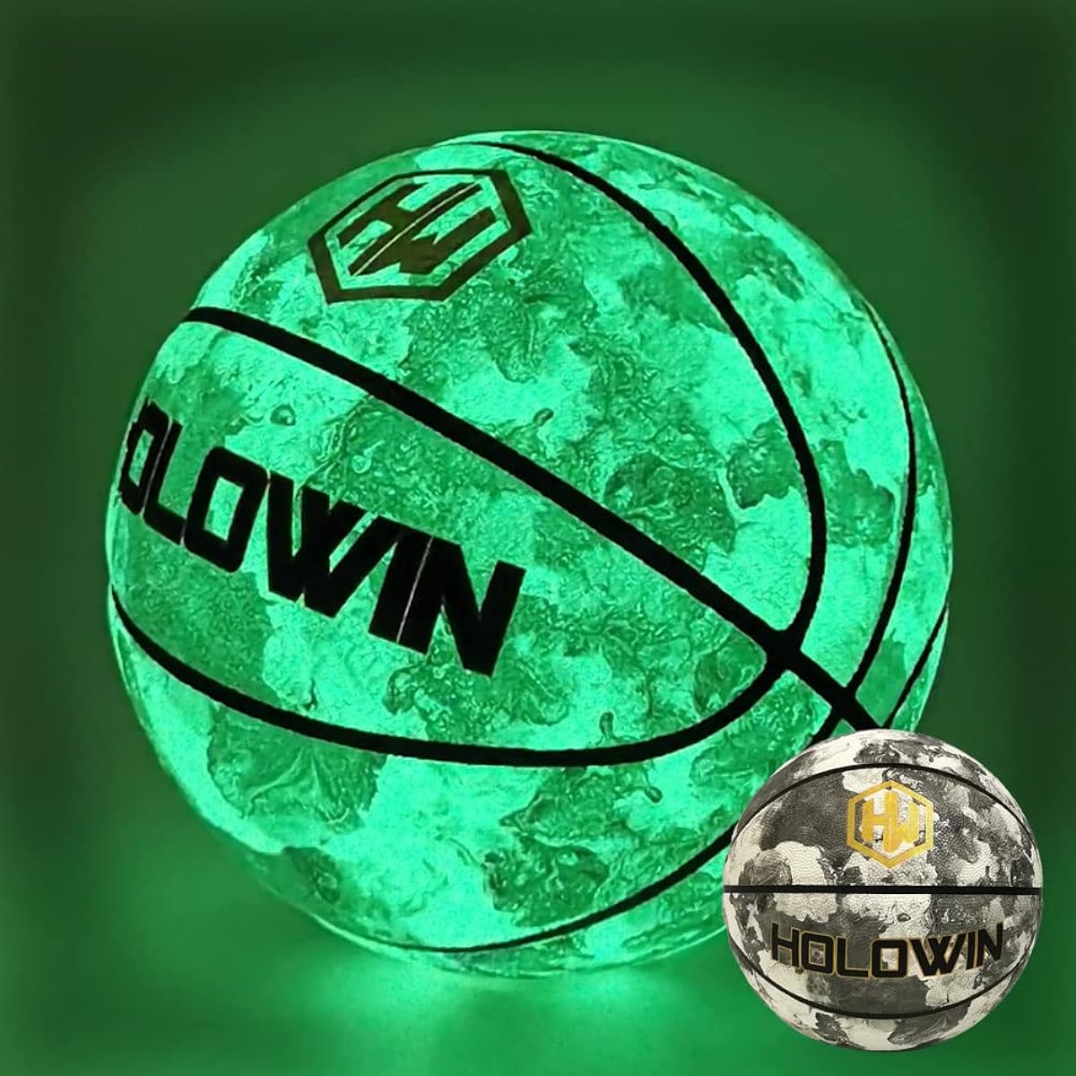 HW HOLOWIN Reflective Holographic Luminous Basketball for Nighttime Games HoloHoops Great Gift Toy