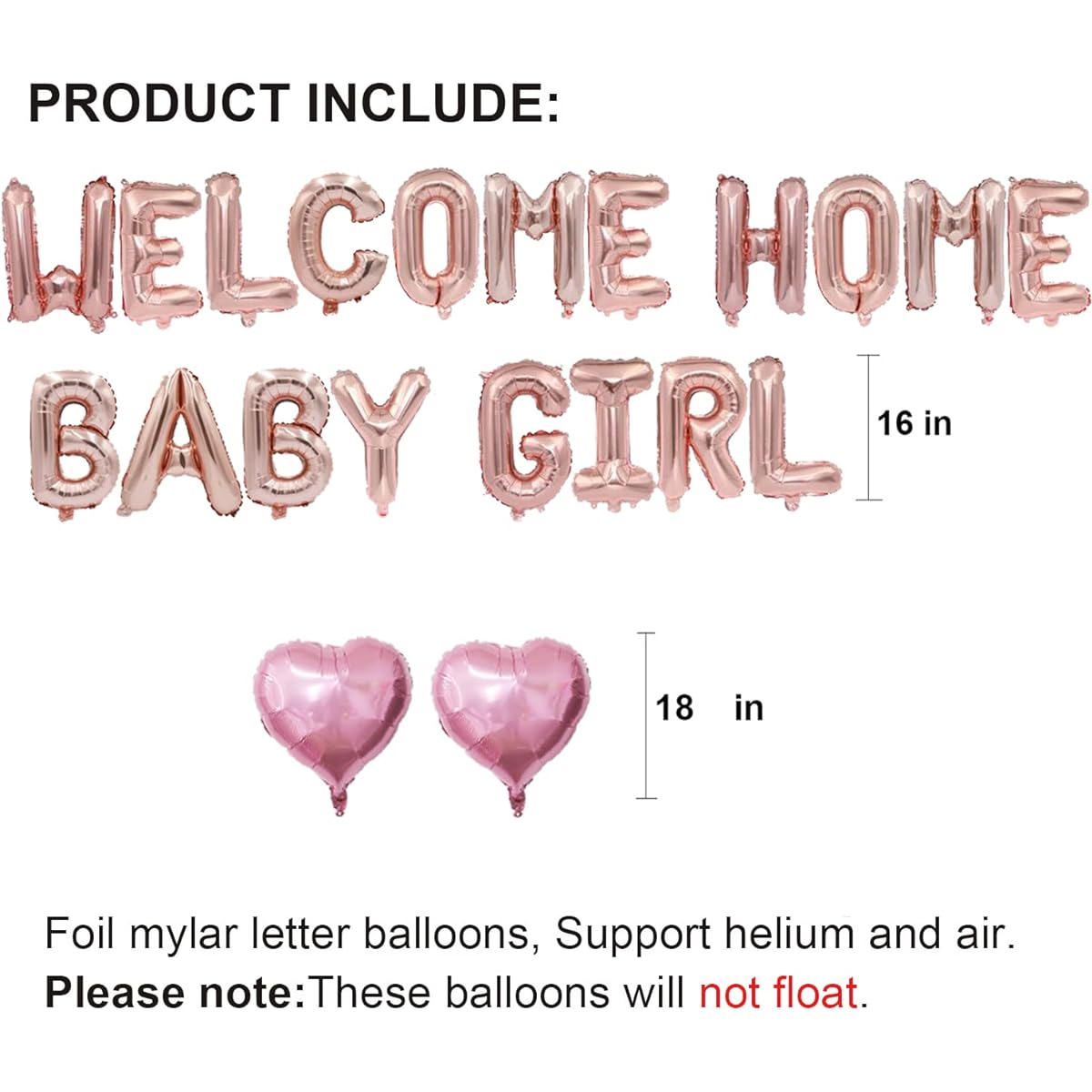Welcome Home Baby Girl Balloon Banner Baby Shower Decorations Baby Gender Reveal Party Supplies (Rose Gold 16 Inches)