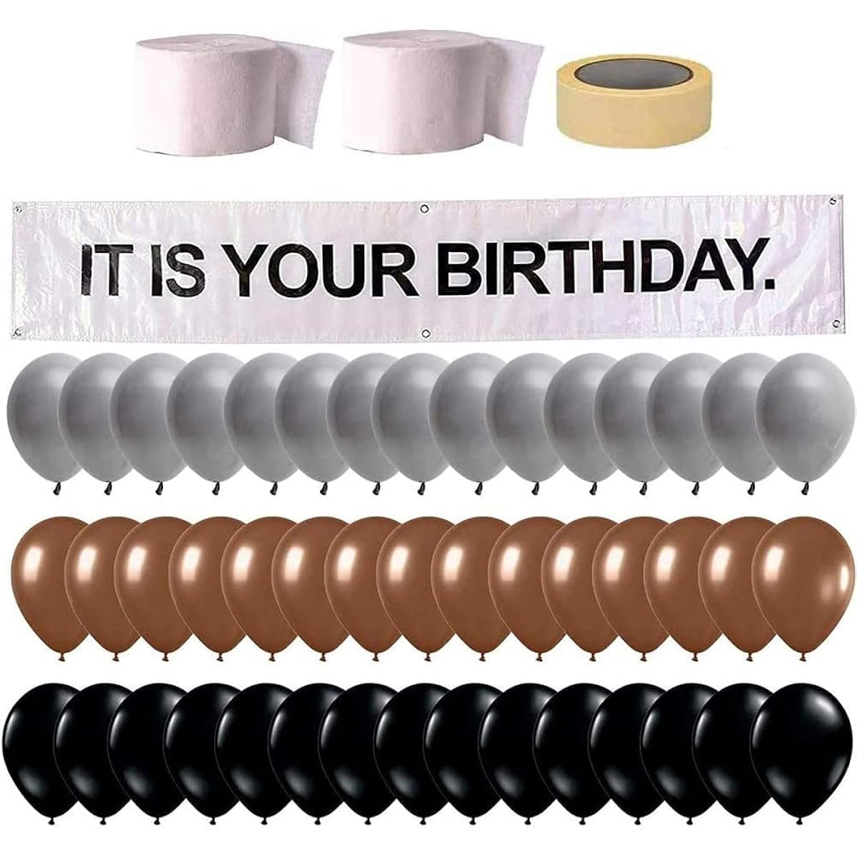 Dwight K. Schrute It is Your Birthday Banner Office Birthday Decorations Notorious Husband Birthday Party Decorations Brown Black Grey Balloons with White Streamer Tape Office Birthday Banner Set Decorations