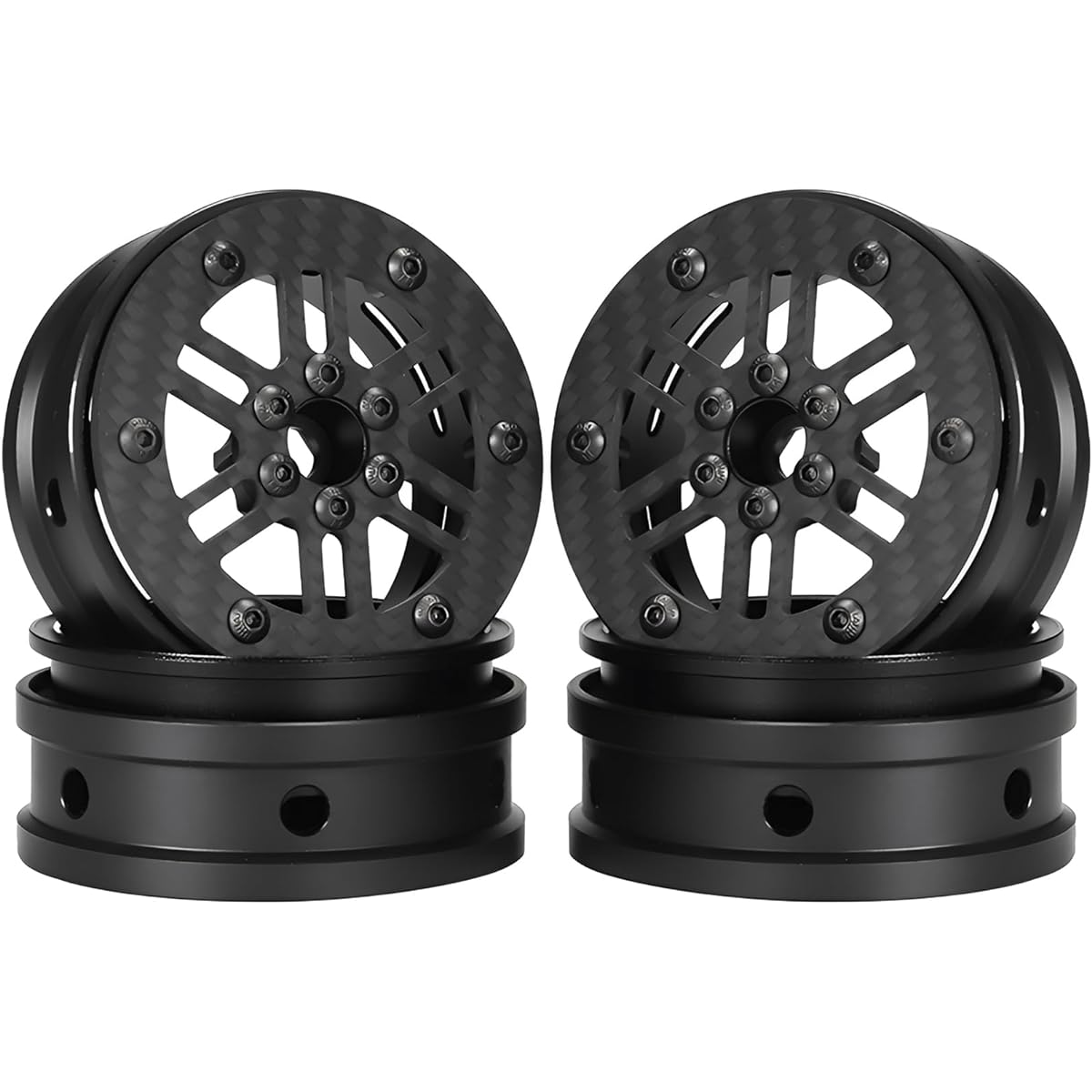 2.2 Beadlock Wheels 4pcs Carbon Fiber Wheel Rims for 1/10 RC Crawler Cheetah Rig Capra SCX10 Pro TF2 Element Enduro TRX4 Upgrade Accessories (Carbon Fiber 2.2 Beadlock Wheels E)
