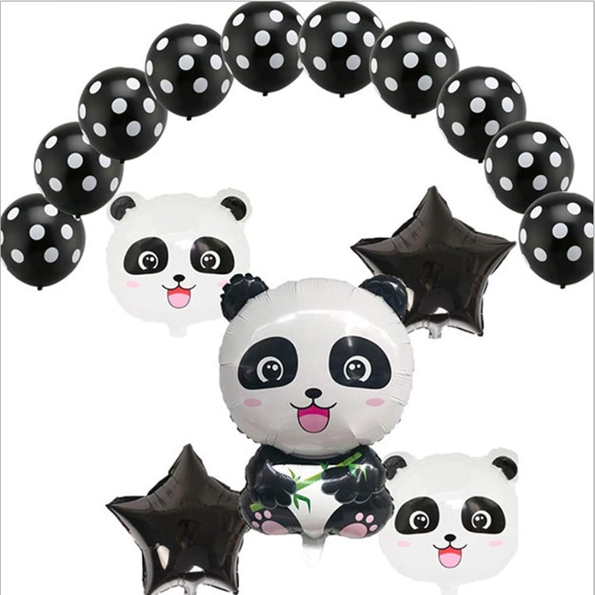 Morndew 15pcs Black Spot Latex Balloons and Panda Foil Balloons for Kids Theme Party Children's Toys Birthday Party Baby Shower Wedding Party Decorations