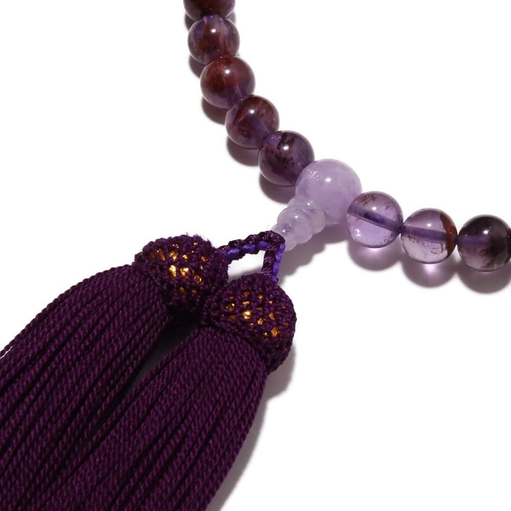 Prayer beads made in Japan > Women's high-quality natural stone Root amethyst with Fujigumo stone Pure silk tassel (tassel color ancient purple) Made in Japan Comes with a prayer bead bag Handmade prayer beads Can be used by all sects [Long-established p