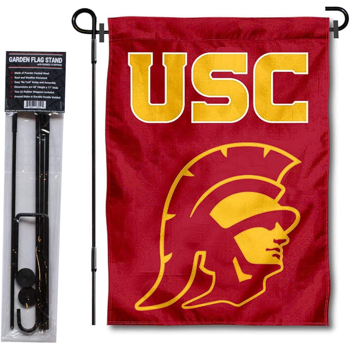 College Flags & Banners Co. USC Trojan Horse Head Garden Flag with Stand Holder