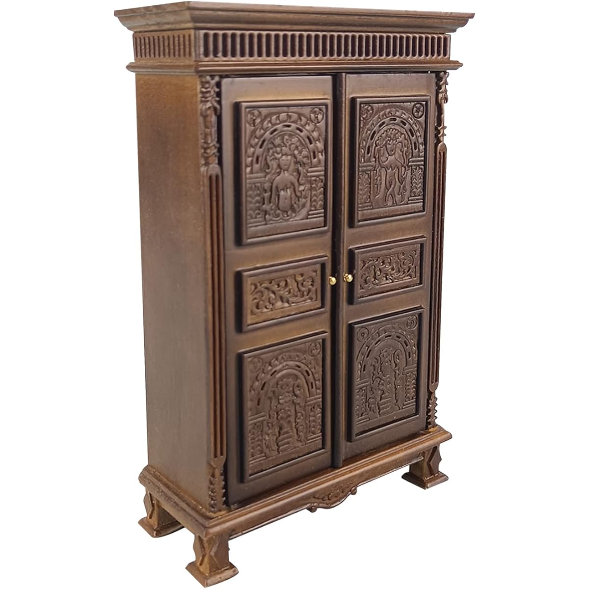 Miniature 1/12 Scale Dollhouse Furniture Wooden Hand Carved Portrait Wardrobe