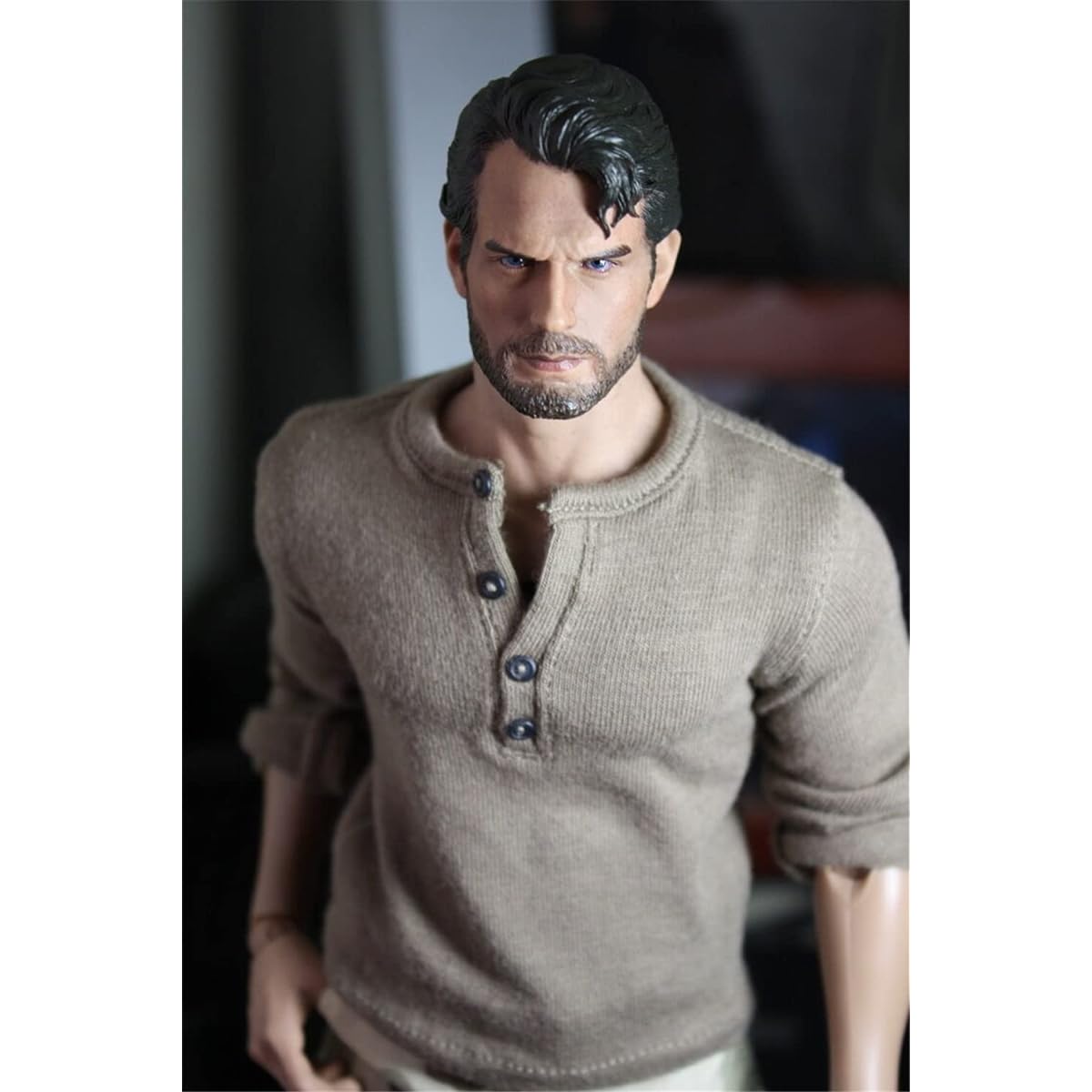 1/6 Scale Male Head Sculpture, European Strong Man Henry Cavill Head Carving for 12 Inch Soldier Action Figure Body Collection (D)