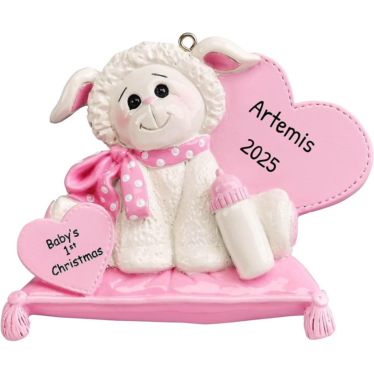 Personalized Baby's First Christmas Ornament - My First Christmas Ornament 2022 - Baby Lamb Girl First Christmas Ornament Pink Baby Sheep 1st Christmas Baby Ornament - Free Customization