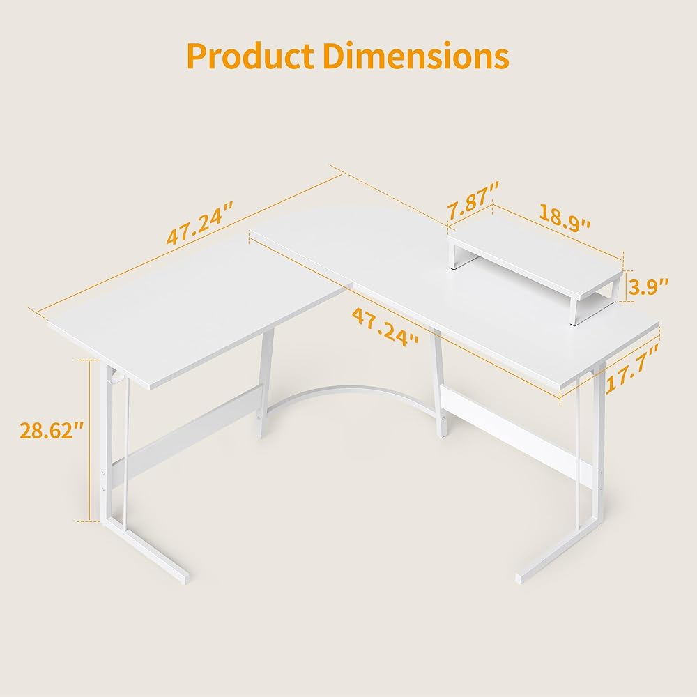 CubiCubi L-shaped desk computer desk PC desk with rack width 120*120cm white