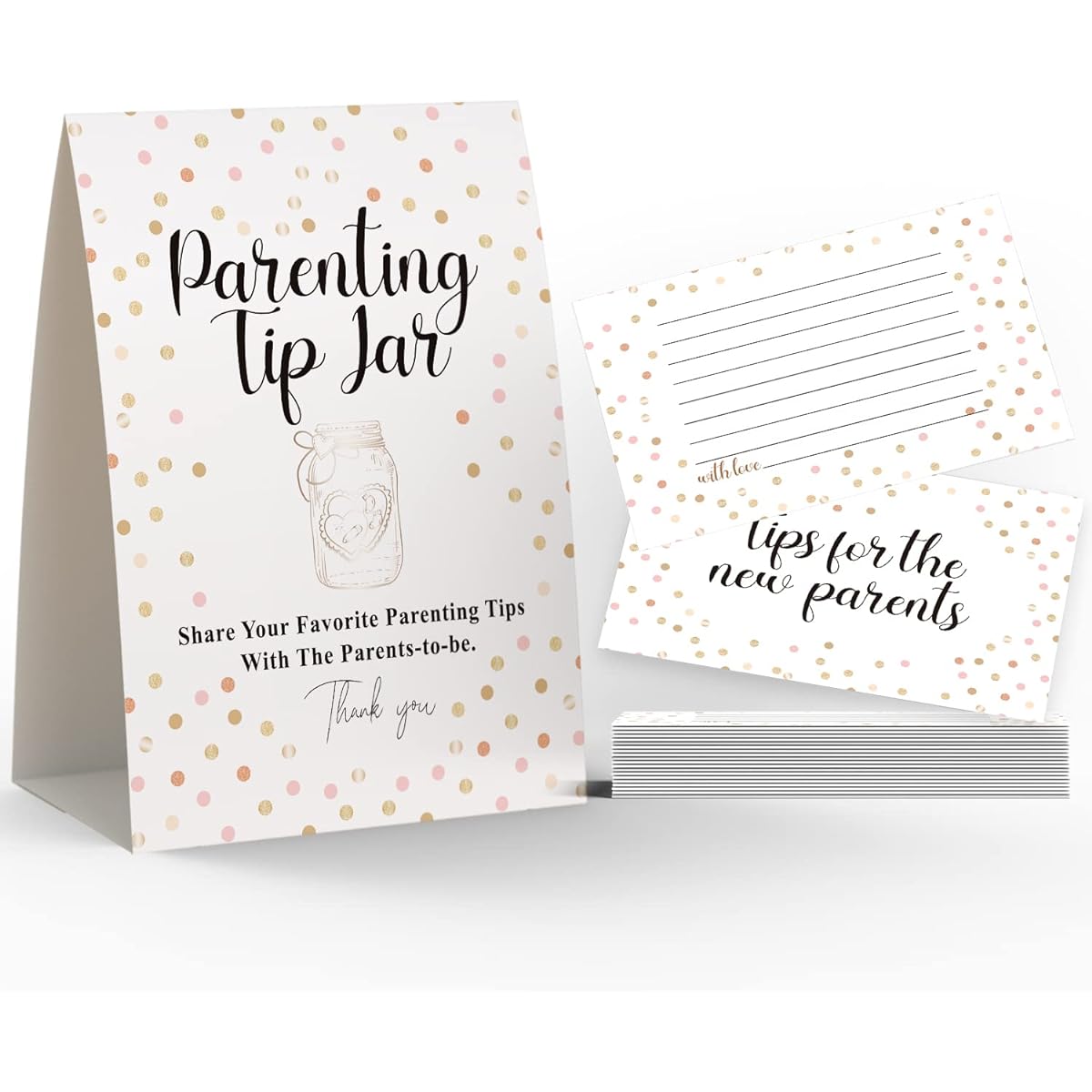 Advice for New Parents, Parenting Advice Cards, Baby Shower Party, Tips for Parents, 6x6 Standing Sign and 25 4x6 Advice Cards (JYC039)