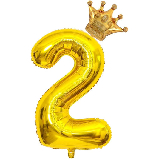 40 inch gold number 2 crown balloon set, birthday balloons for kids, wedding anniversary celebration balloons. (2)