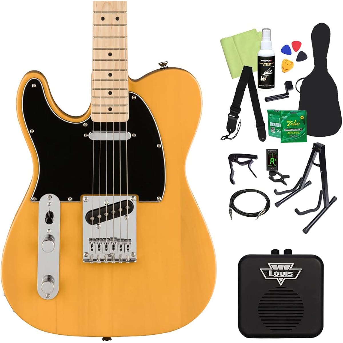 Squier by Fender Affinity Series Telecaster Left-Handed Maple Fingerboard Black Pickguard Butterscotch Blond Electric Guitar Beginner 14-piece Set [With Mini Amp] Telecaster Left-Handed Squier/Squier