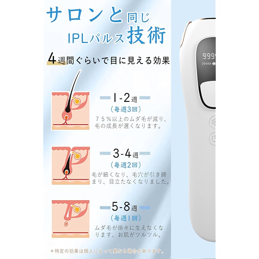 Hair removal device [Domestic salon grade & original model for summer] IPL pulse technology Full body hair removal -1℃ rapid cooling sensation hair removal 990,000 shots 5 levels Home hair removal device for men and women Simultaneous hair removal coolin