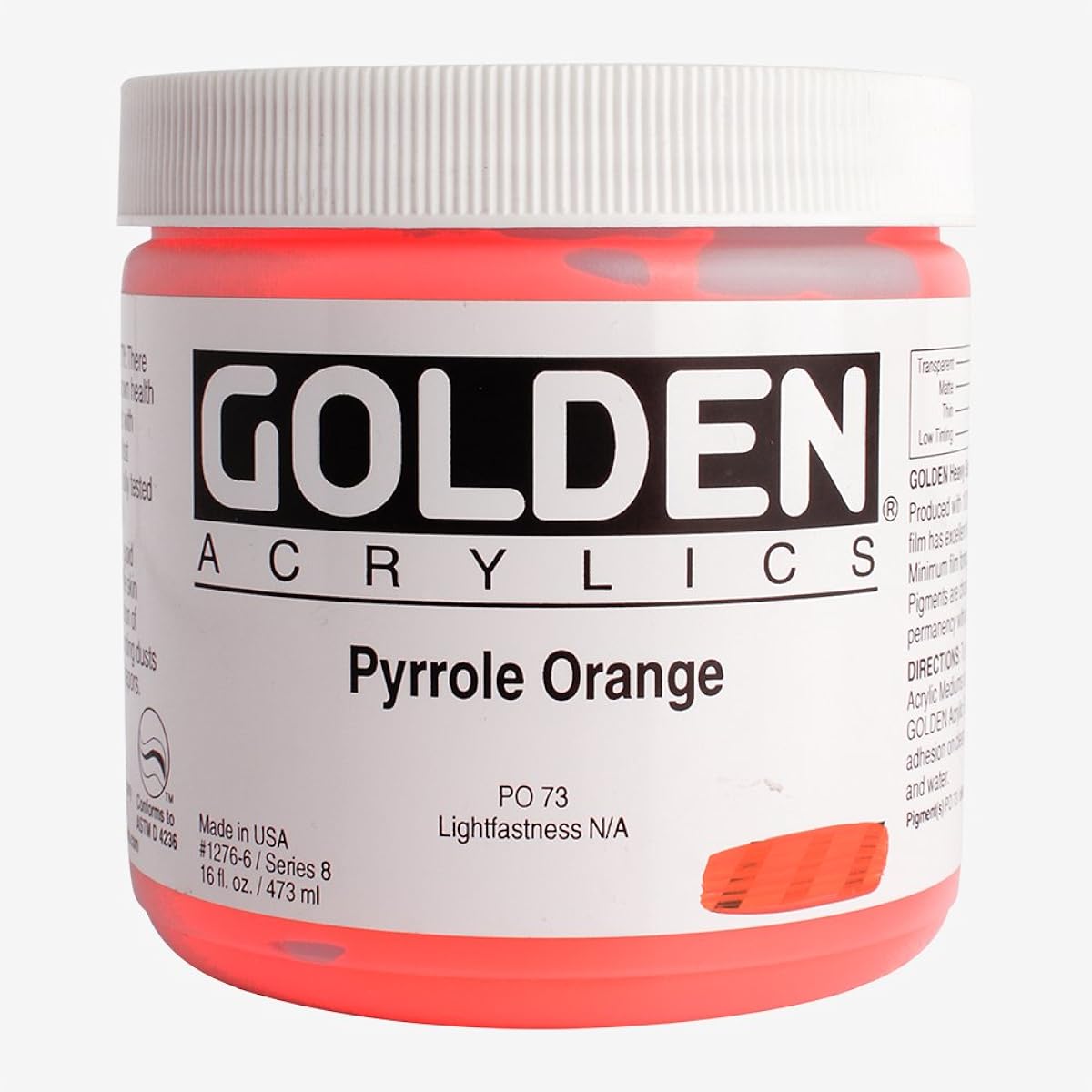 Golden Heavy Body Acrylic - Pyrrole Orange - 16 oz Jar