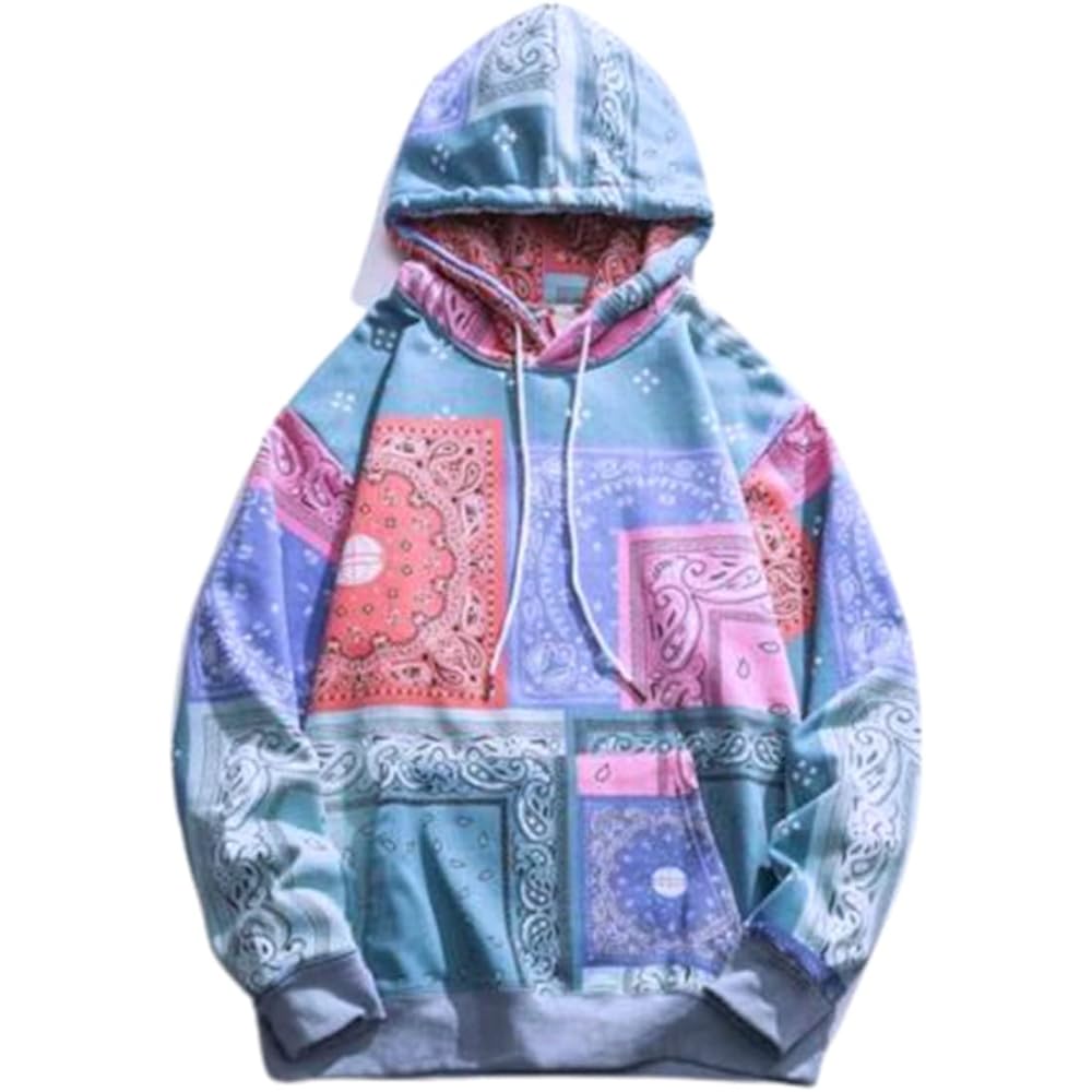 [At Marvelous] Panel Paisley Sweatshirt Men's Pull Hoodie Sweatshirt (ST/No.23224)