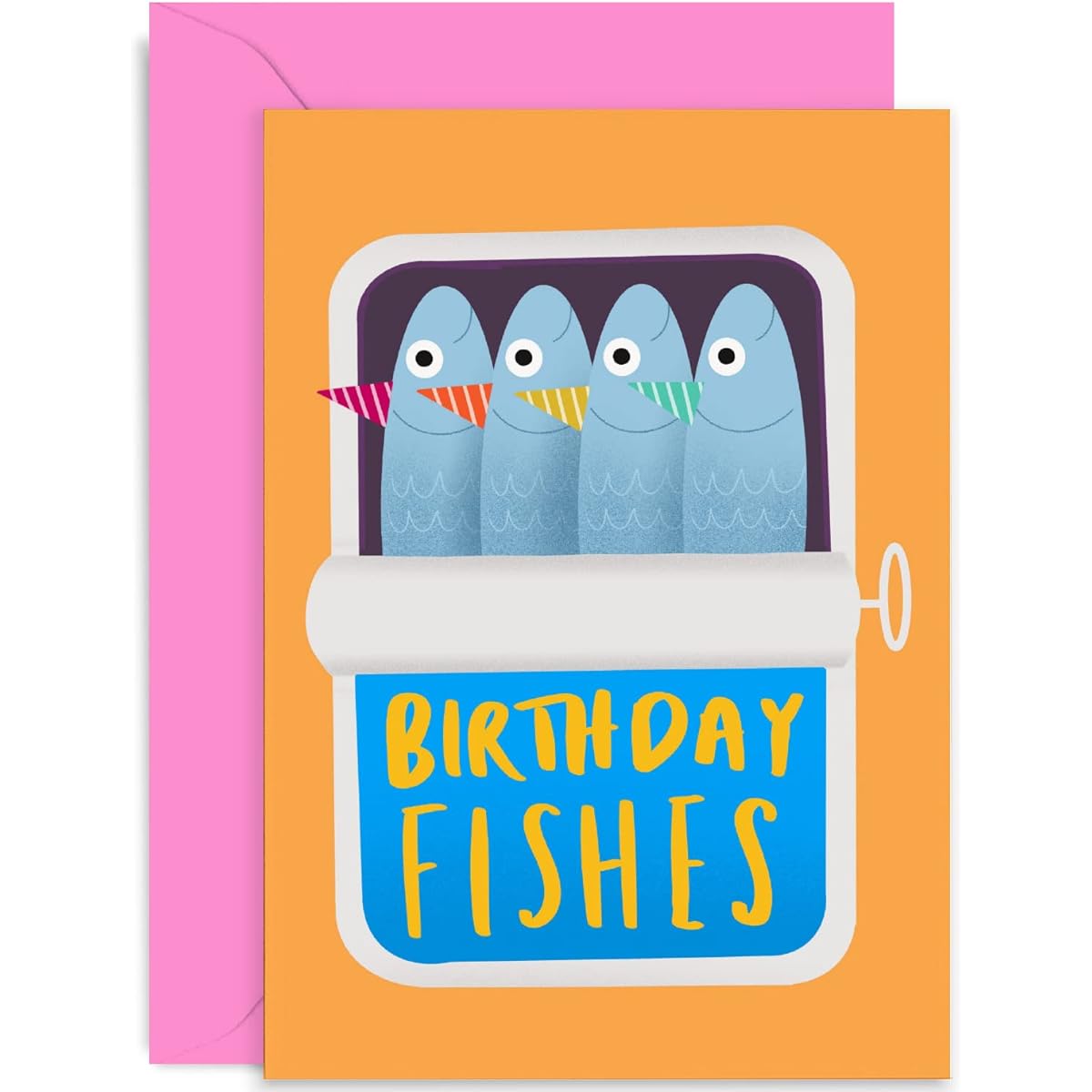 Old English Co. Birthday Fish Card for Unisex - Funny Happy Birthday Greeting Card - Sardine Can - for Brother, Sister, Cousin, Friend | Blank with Envelope