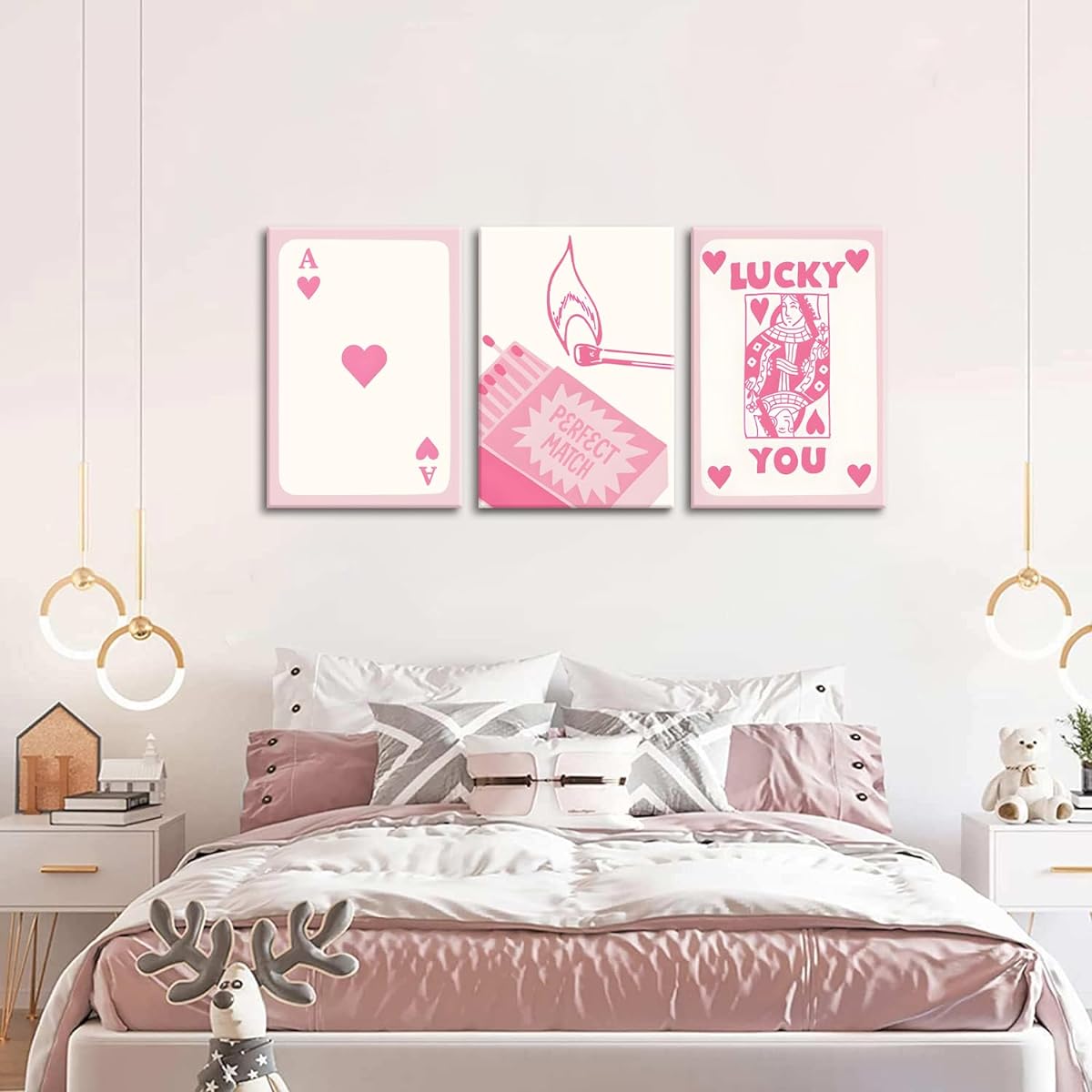 Framed Poker Queen Pink Ace Card Lucky You Trendy Retro Canvas Wall Art Print Card Poster Funny Trendy Casino Party Trendy Funky Preppy Theme Wall Decor Casino Bedroom 16"x24"x3"