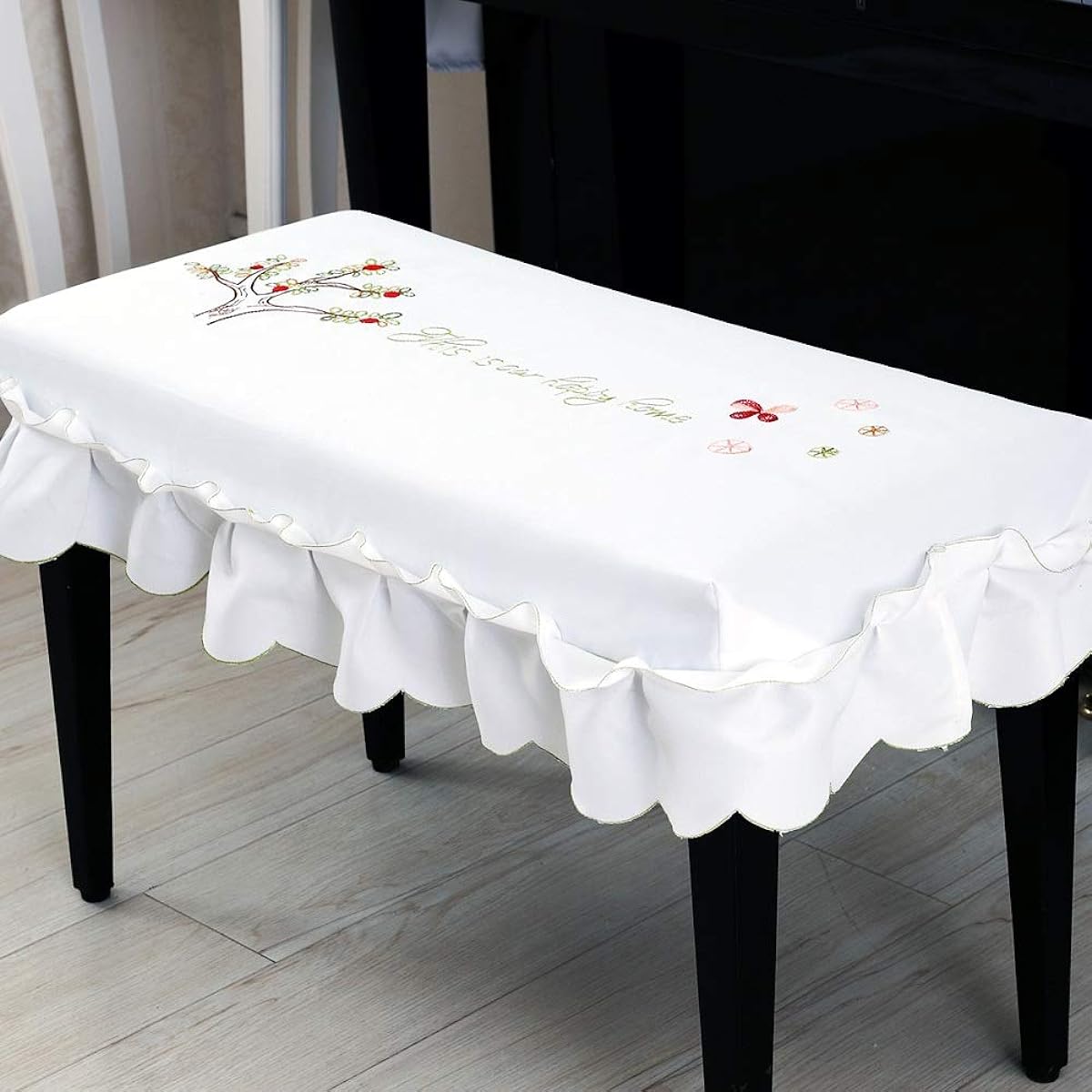 Piano Cover Bench Cover Cloth White Korean Style Classic Piano Half Cover Polyester Fabric Cartoon Piano Dust Cover Luxurious Durable Fabric (Color: White, Size: Double Bench-L)