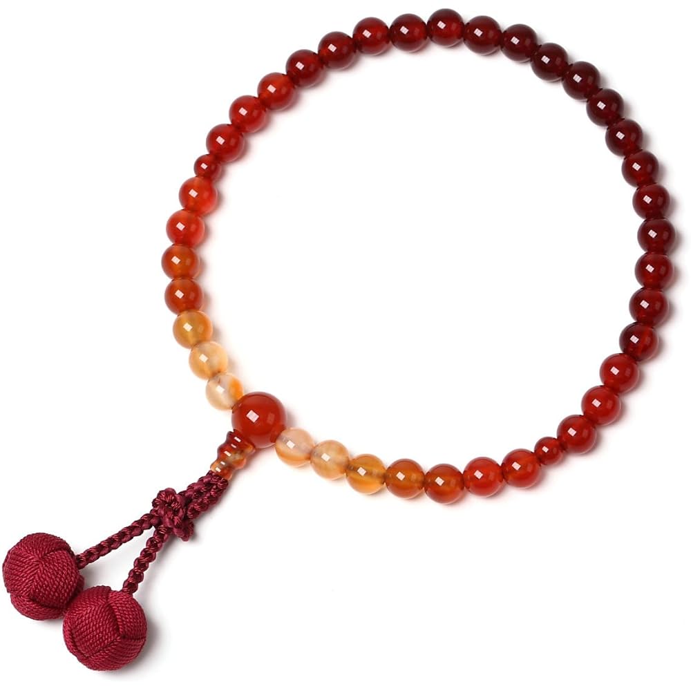 Prayer beads <Made in Japan> Women's high-quality natural stone Agate (Agate) gradation Durable Sanskrit emboss that won't crumple (100% silk) Can be used by all sects Comes with a prayer bead bag Handmade prayer beads Made in Japan Prayer beads [Long-es
