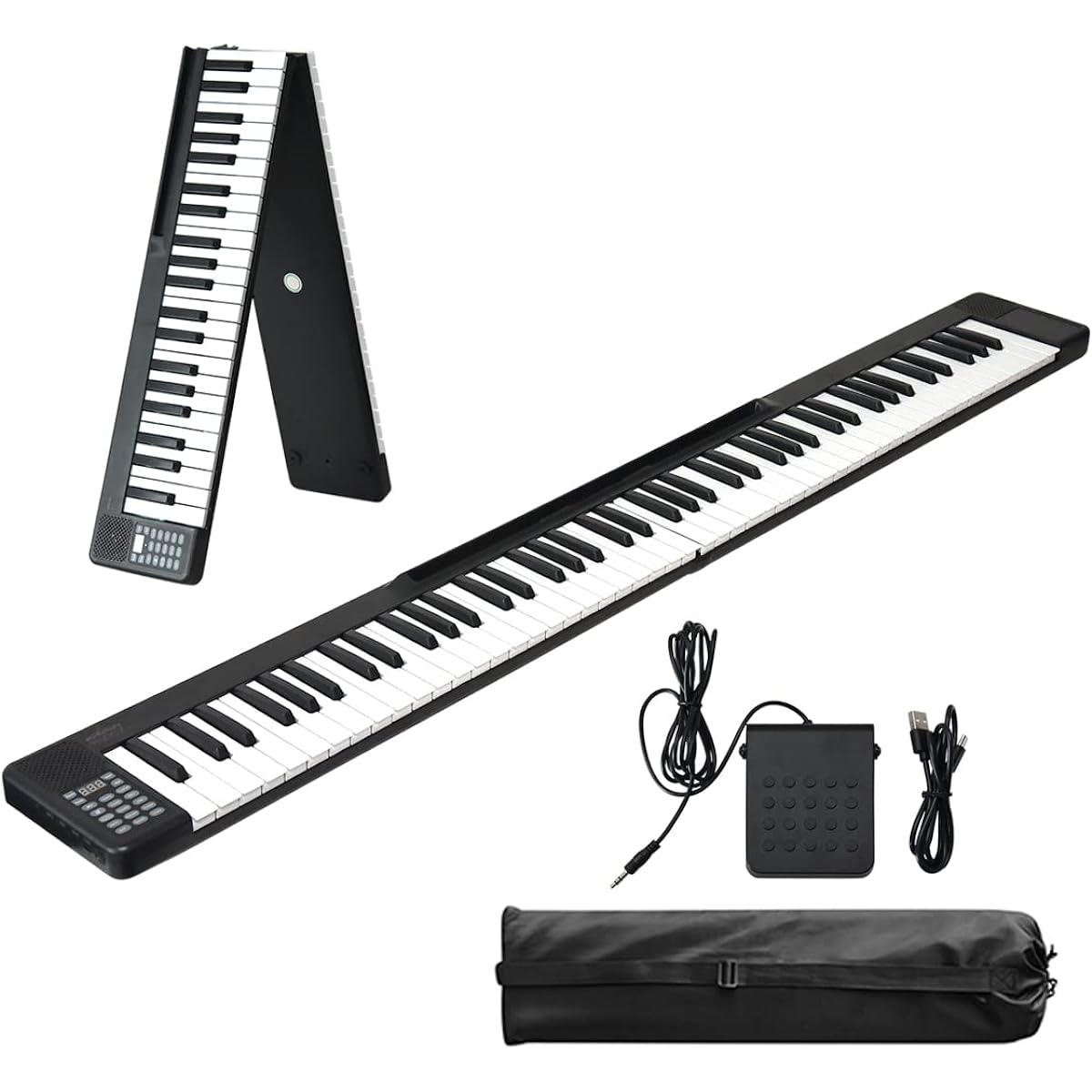 RiZKiZ USB Rechargeable Bifold Electronic Keyboard [88 Keys] Cordless, Foldable, Portable, 128 Instrument Tones, Rhythm, MIDI Function, Sustain Pedal, USB Rechargeable, Recording and Playback Function