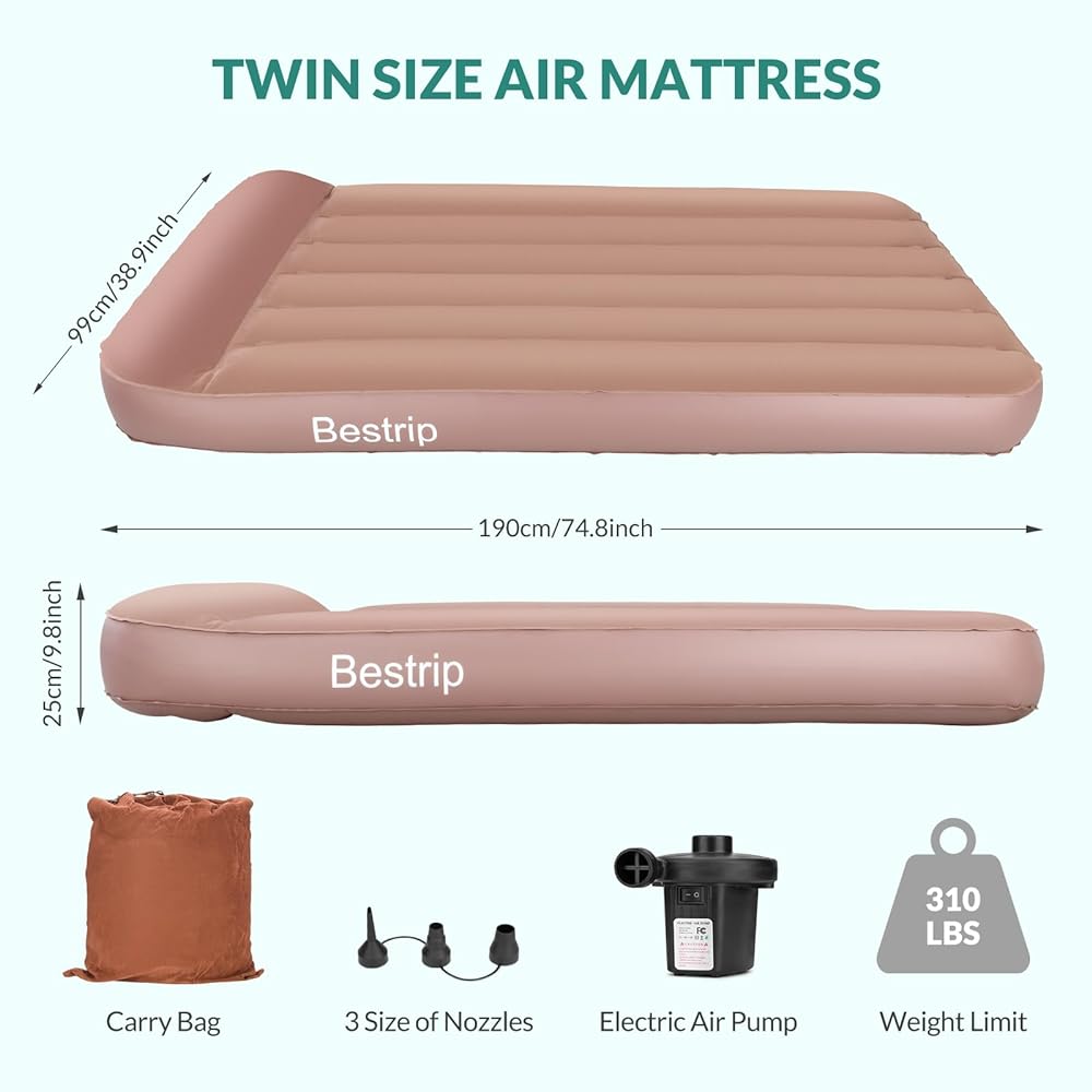 Air Mattress Besttrip Air Bed Inflatable Dimensions 190 x 99 x 25cm Inflatable Mat Air Bed Comes with Electric Air Pump Convenient Storage Camping Accessories Used as Sleeping Mat/Outdoor/Camping/Disaster Prevention Goods, etc.