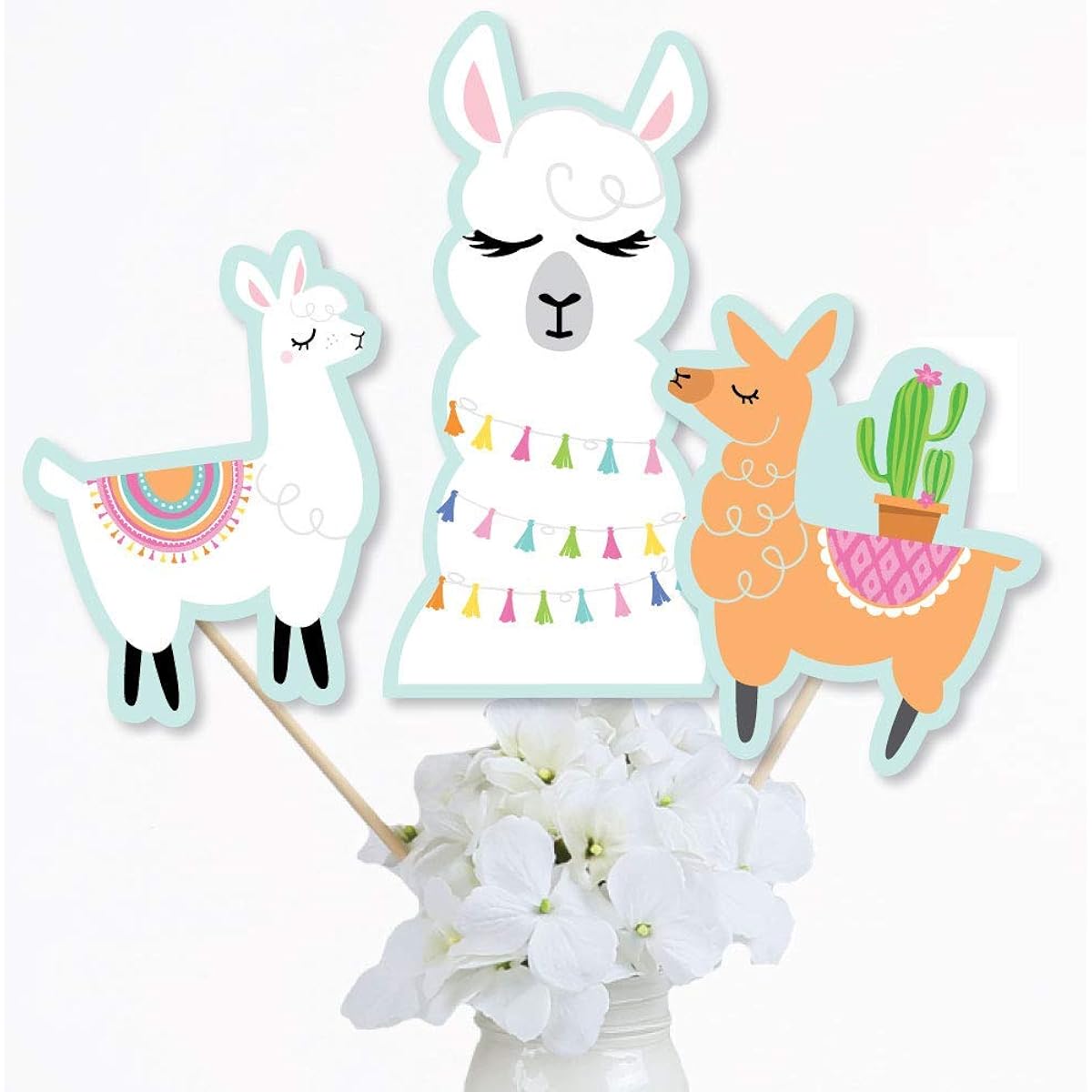 Whole Llama Fun - Llama Fiesta Baby Shower or Birthday Party Centerpiece Sticks - Table Toppers - Set of 15