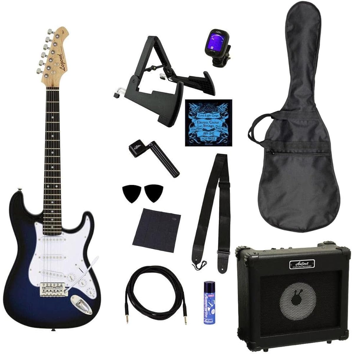 Legend LST-MINI/BBS (Blue Black Sunburst) Short Scale Mini Electric Guitar/Future Rock Star 12-Piece Set