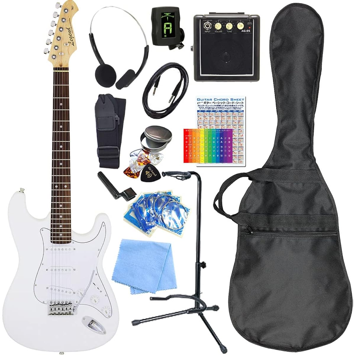 Electric guitar beginner set Stratocaster type mini amp 15-piece set Legend LST-Z WH [98765]