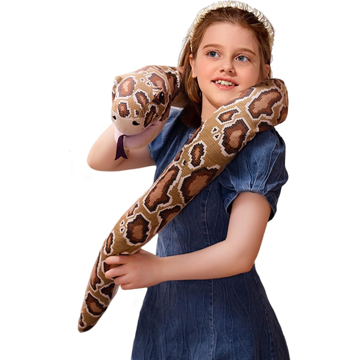 Lifelike Giant Snake Stuffed Animal Cobra Plush Toy Realistic Qamra The Queen Cobra Stuff Snake Python Doll Birthday/Christmas Gift Brown/59 Inch
