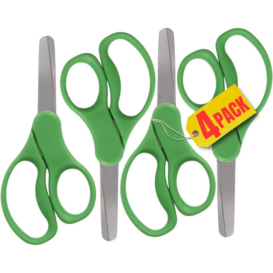 1InTheOffice Round Tip Scissors, Blunt Tip Scissors for Kids, 5 Inch Blunt Tip Scissors for Kids, Green, (4 Pack)